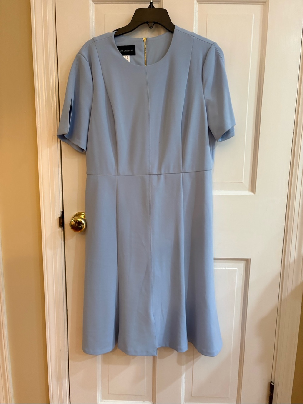 Donna Morgan palette Blue Short Sleeve Fit-and-Flare Dress
